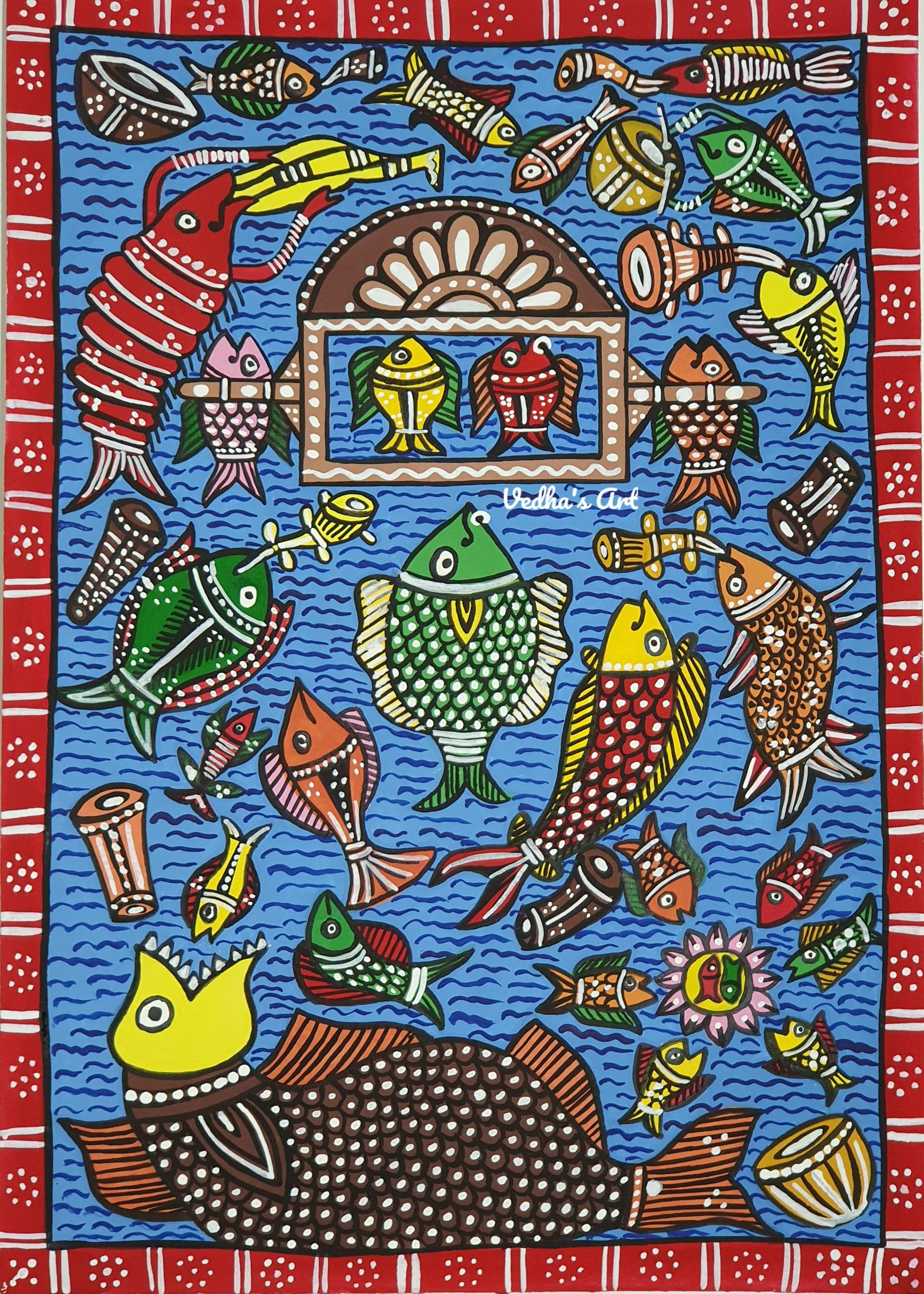 Fish Wedding - Santhal Art - Akanksha Art Gallery